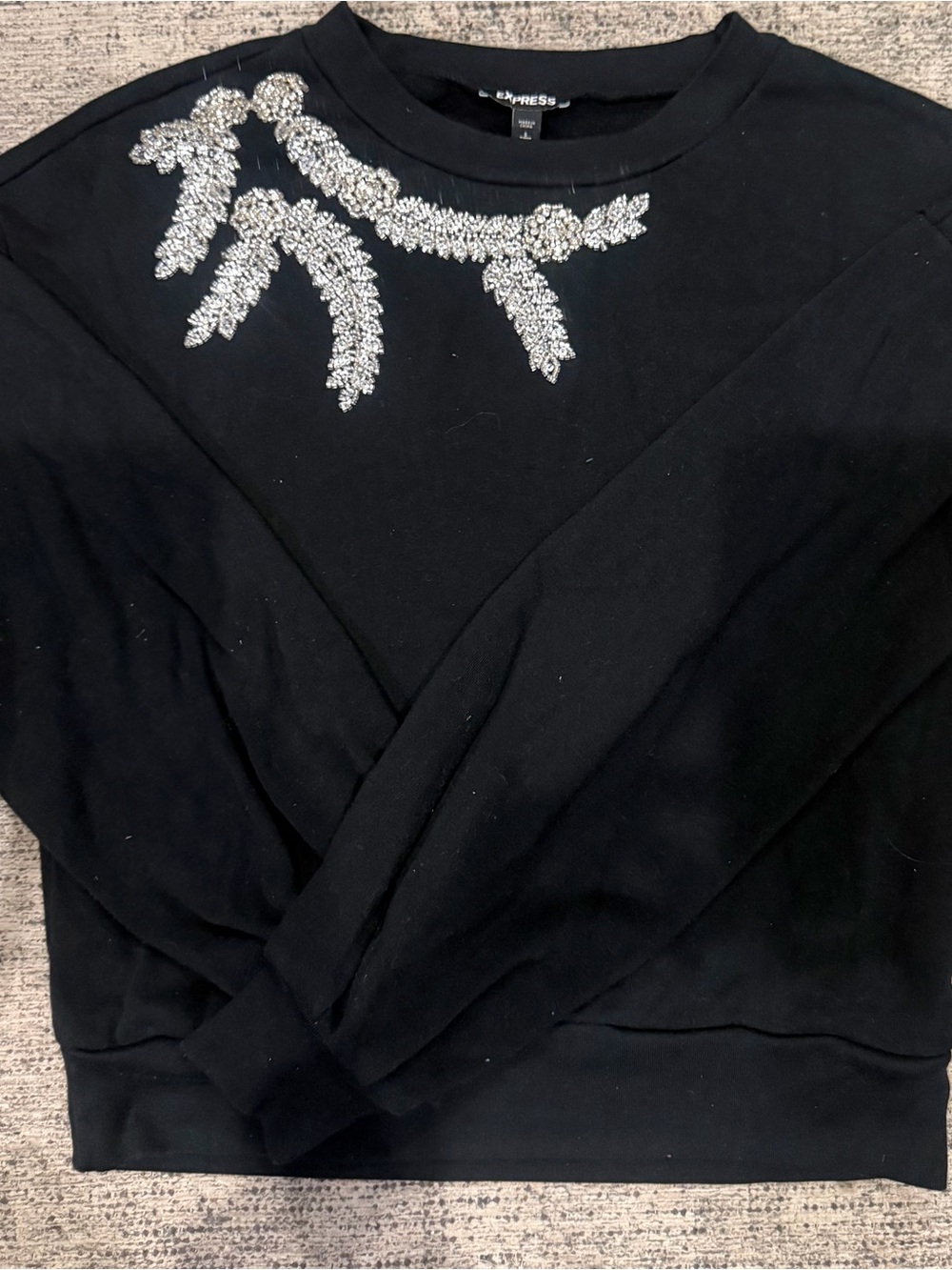 Express Black Crewneck Sweatshirt with Silver Beaded Embellishment